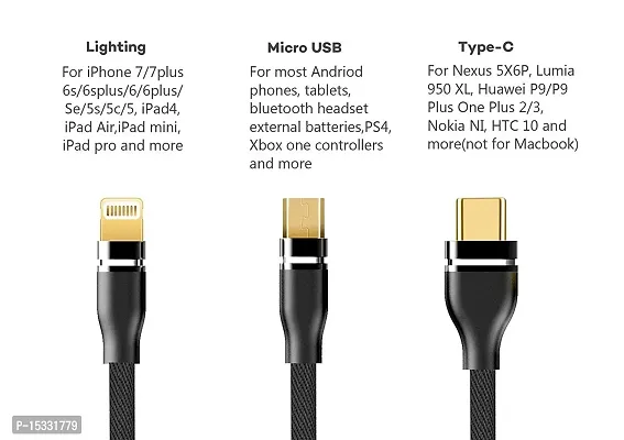 Siwi 3-in-1 Charging Cable for Micromax X2820 USB Cable 3-in-1 Nylon Braided Multi Quick Charge Fast Charging Charger Cable for All Micro USB, iPh and Type-C Devices (3.1 Amp, 1 Meter/3.3 Feet, GM2, Multi)-thumb2