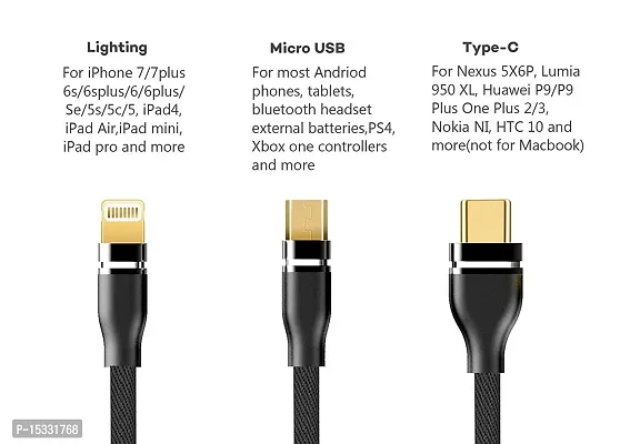 Siwi 3-in-1 Charging Cable for Motorola Edge USB Cable 3-in-1 Nylon Braided Multi Quick Charge Fast Charging Charger Cable for All Micro USB, iPh and Type-C Devices (3.1 Amp, 1 Meter/3.3 Feet, GM2, Multi)-thumb2