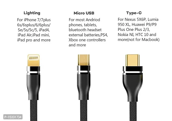 Siwi 3-in-1 Charging Cable for I Kall Z15 / Z 15 USB Cable 3-in-1 Nylon Braided Multi Quick Charge Fast Charging Charger Cable for All Micro USB, iPh and Type-C Devices (3.1 Amp, 1 Meter/3.3 Feet, GM2, Multi)-thumb2