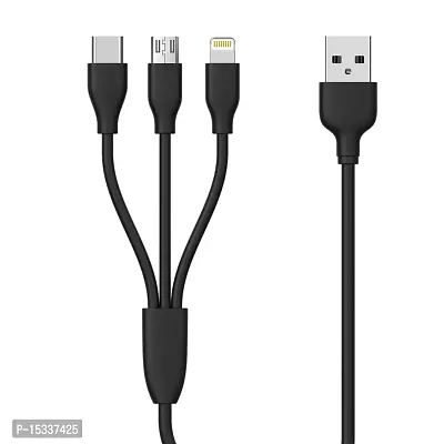 Siwi 3-in-1 Charging Cable for Coolpad Note 5, Coolpad Mega 3, Coolpad Mega 2.5D, Coolpad Note 5 Lite USB Cable 3-in-1 Multi Quick Charge Fast Charging Charger Cable for All Micro USB, iPh and Type-C Devices (3.1 Amp, 1 Meter/3.3 Feet, BM2, Black)-thumb0