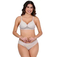 BLACK ME Women's Light Padded Lace Work Honeymoon Bra and Panty Set for Girls Women's (COMBO-05-32-S, White, Beige, S) Set of 2-thumb3