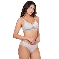 BLACK ME Women's Light Padded Lace Work Honeymoon Bra and Panty Set for Girls Women's (BM-COMBO-02-34-M, White, Beige, Pink, M) Set of 3-thumb2