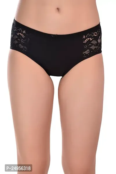 BLACK ME Lace Panty for Women Mid Waist Hipster Panties (Pack of 1) (Small, Black)-thumb0