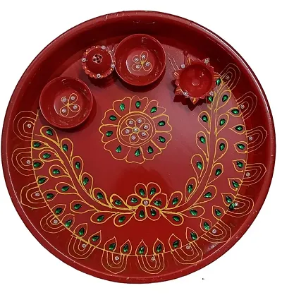 Designer Stainless Steel Pooja Thali Set Traditional Decorative Pooja Thali Best Gift Item for Festival