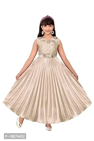 Grey Silk Blend Gown for Girls-thumb0