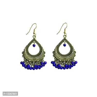 TIARAA Blue Beads Polki Earrings For Women