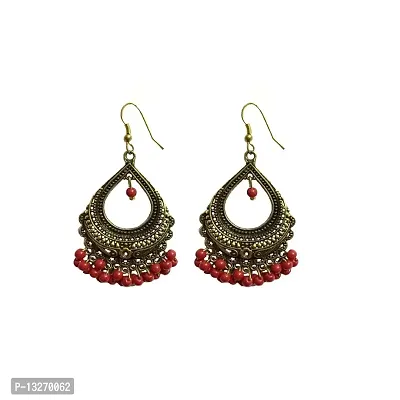 TIARAA Red Beads Polki Earrings for Women