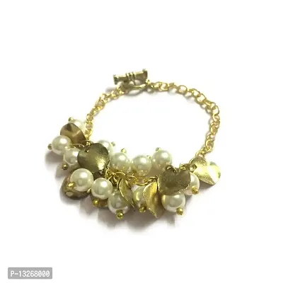 TIARAA Women's Alloy Pearl Golden Coin Charm Fashion Bracelet (White)