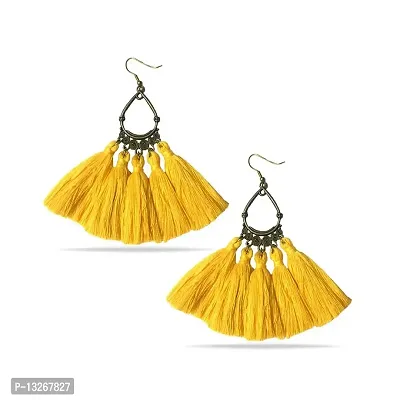 Tiaraa Yellow Alloy Tassel Ethnic Fashion Earrings