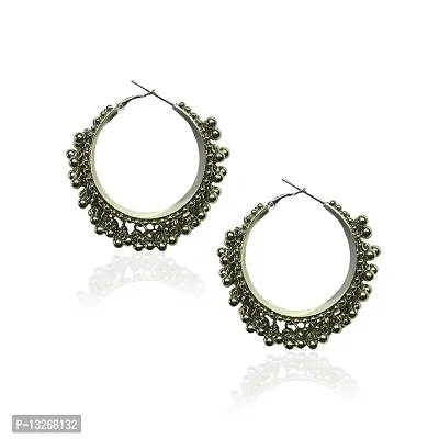 Tiaraa SIlver Ghungroo Beads Oxidised Earrings