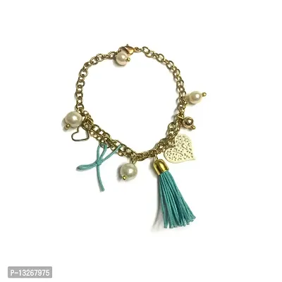 TIARAA Blue Tassel Boho Heart Charm Fashion Bracelet