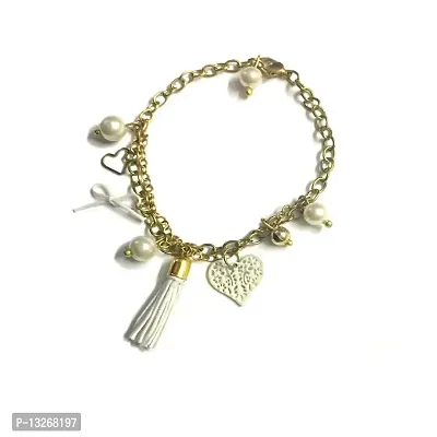 TIARAA Women's Tassel Boho Heart Charm Fashion Bracelet, White-thumb0