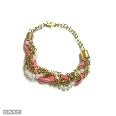 TIARAA Pink Golden Pearl Charm Bracelet for Women-thumb0
