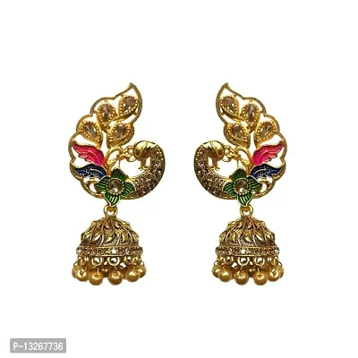 Tiaraa Stylish Traditional Jewellery Gold Plated Jhumkis Earrings for Women-thumb0
