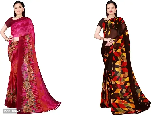 Stylish Multicoloured Georgette Saree With Blouse Piece For Women Pack Of 2