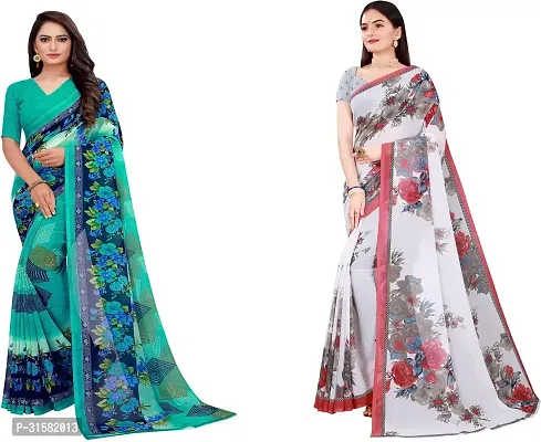 Stylish Multicoloured Georgette Saree With Blouse Piece For Women Pack Of 2