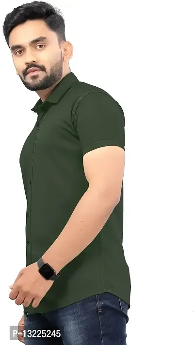 SR Enterprise Men's Lycra Blend Solid Half Sleeve Casual Spread Collared Shirt (Green) (Size: Small)-thumb3