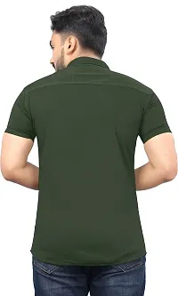 SR Enterprise Men's Lycra Blend Solid Half Sleeve Casual Spread Collared Shirt (Green) (Size: Small)-thumb1