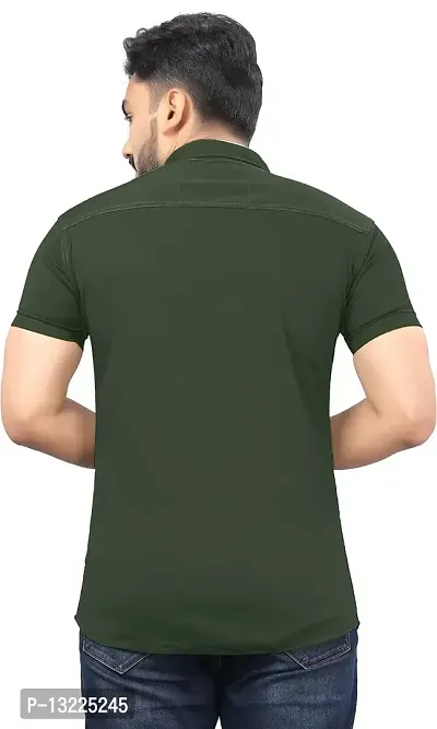 SR Enterprise Men's Lycra Blend Solid Half Sleeve Casual Spread Collared Shirt (Green) (Size: Small)-thumb2