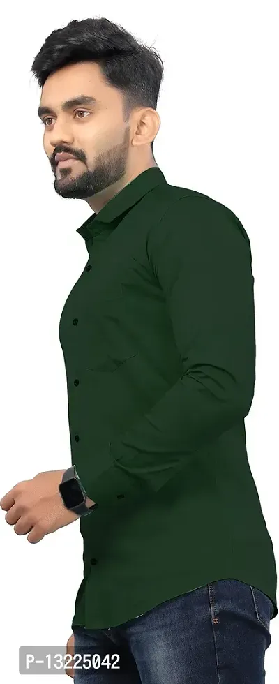 SR Enterprise Men's Cotton Solid Full Sleeve Casual Spread Collared Shirt (Green) (Size:- X-Large)-thumb3