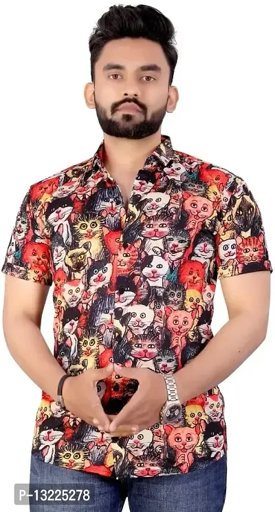 SR Enterprise Men's Lycra Blend Animal Print Half Sleeve Casual Spread Collared Shirt (Multicolor)