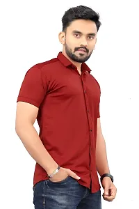 SR Enterprise Men's Lycra Blend Solid Half Sleeve Casual Spread Collared Shirt (Maroon) (Size: X-Large)-thumb2