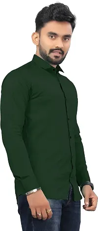 SR Enterprise Men's Cotton Solid Full Sleeve Casual Spread Collared Shirt (Green) (Size:- X-Large)-thumb3