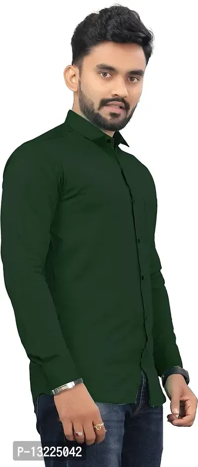 SR Enterprise Men's Cotton Solid Full Sleeve Casual Spread Collared Shirt (Green) (Size:- X-Large)-thumb4