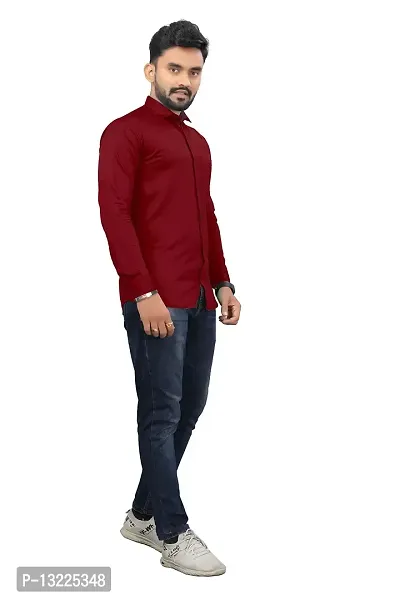 SR Enterprise Men's Cotton Solid Full Sleeve Casual Spread Collared Shirt (Maroon) (Size:- X-Large)-thumb5