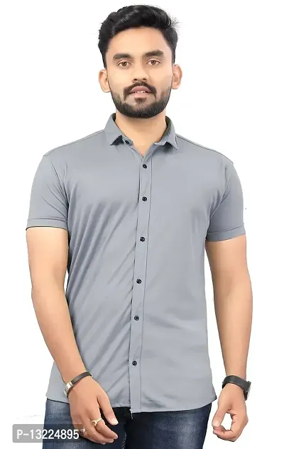 SR Enterprise Men's Lycra Blend Solid Half Sleeve Casual Spread Collared Shirt