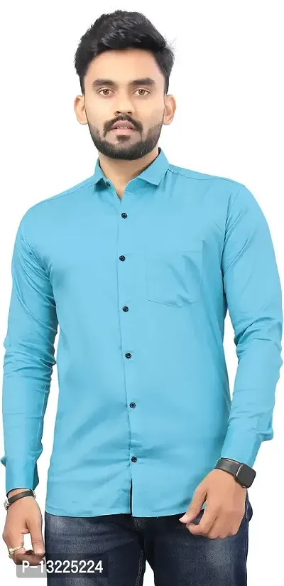 SR Enterprise Men's Cotton Solid Full Sleeve Casual Spread Collared Shirt (Light Blue) (Size:- Large)