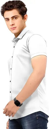 SR Enterprise Men's Lycra Blend Solid Half Sleeve Casual Spread Collared Shirt {White} {Size:- X-Large}-thumb2