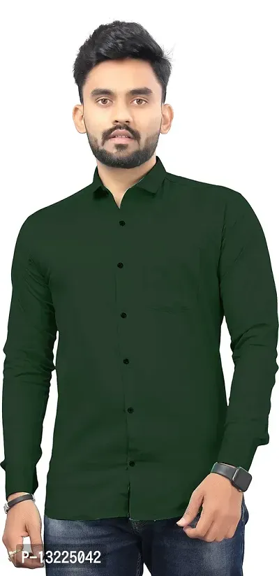 SR Enterprise Men's Cotton Solid Full Sleeve Casual Spread Collared Shirt (Green) (Size:- X-Large)-thumb0