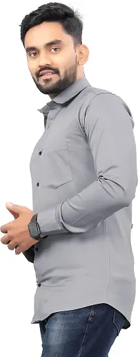 SR Enterprise Men's Cotton Solid Full Sleeve Casual Spread Collared Shirt (Grey) (Size:- XX-Large)-thumb2