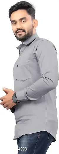 SR Enterprise Men's Cotton Solid Full Sleeve Casual Spread Collared Shirt (Grey) (Size:- XX-Large)-thumb3