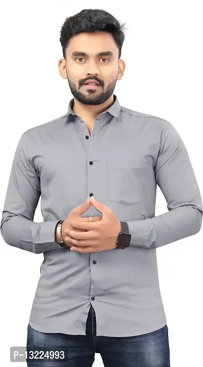 SR Enterprise Men's Cotton Solid Full Sleeve Casual Spread Collared Shirt (Grey) (Size:- XX-Large)