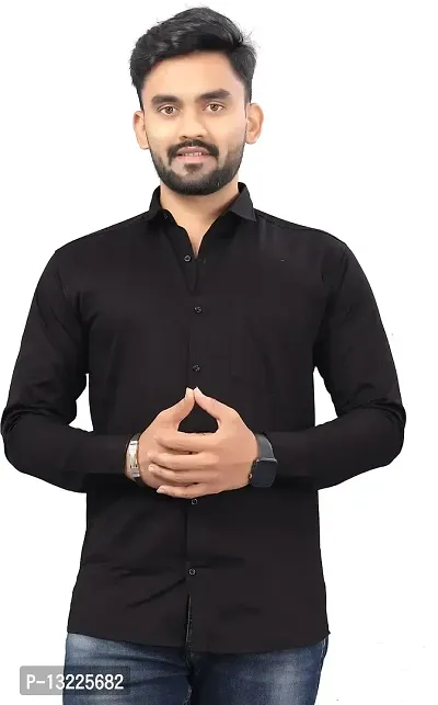 SR Enterprise Men's Cotton Solid Full Sleeve Casual Spread Collared Shirt (Black) (Size:- XX-Large)-thumb0