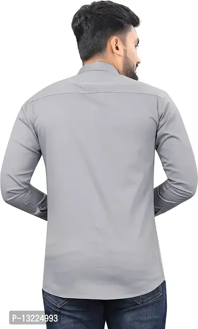 SR Enterprise Men's Cotton Solid Full Sleeve Casual Spread Collared Shirt (Grey) (Size:- XX-Large)-thumb2