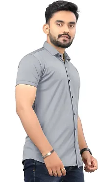 SR Enterprise Men's Lycra Blend Solid Half Sleeve Casual Spread Collared Shirt-thumb3