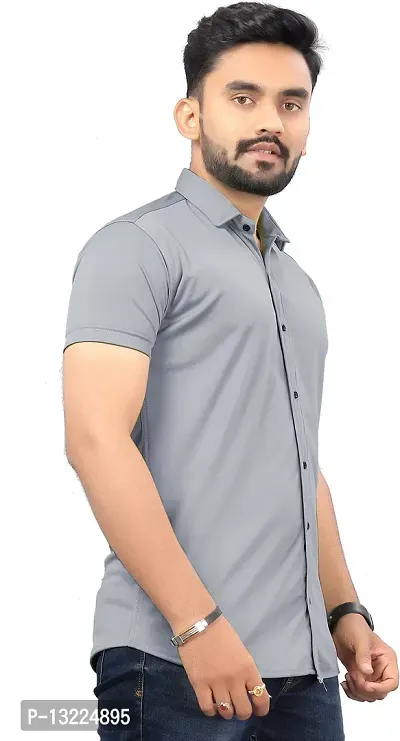 SR Enterprise Men's Lycra Blend Solid Half Sleeve Casual Spread Collared Shirt-thumb4