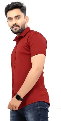 SR Enterprise Men's Lycra Blend Solid Half Sleeve Casual Spread Collared Shirt (Maroon) (Size: X-Large)-thumb3