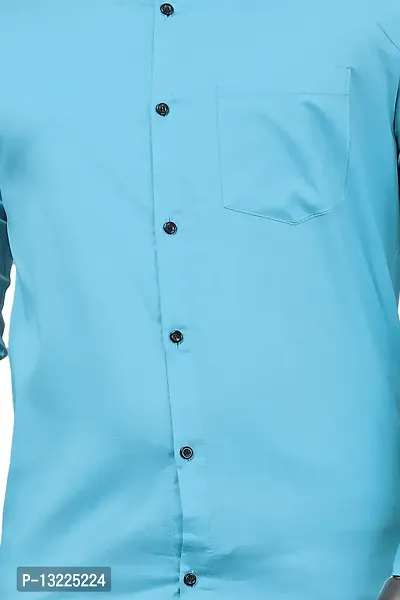 SR Enterprise Men's Cotton Solid Full Sleeve Casual Spread Collared Shirt (Light Blue) (Size:- Large)-thumb3