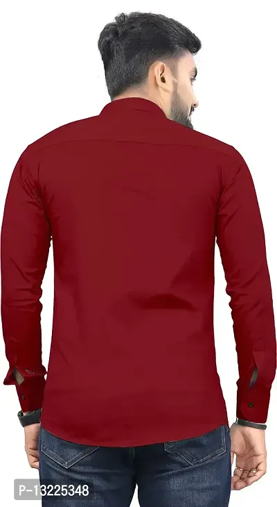 SR Enterprise Men's Cotton Solid Full Sleeve Casual Spread Collared Shirt (Maroon) (Size:- X-Large)-thumb2