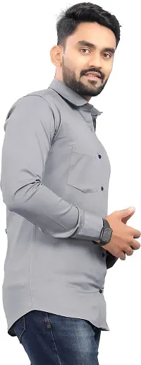 SR Enterprise Men's Cotton Solid Full Sleeve Casual Spread Collared Shirt (Grey) (Size:- XX-Large)-thumb3