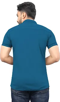 SR Enterprise Men's Lycra Blend Solid Half Sleeve Casual Spread Collared Shirt (Blue) (Size: Medium)-thumb1