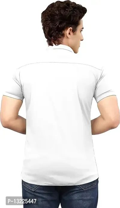 SR Enterprise Men's Lycra Blend Solid Half Sleeve Casual Spread Collared Shirt {White} {Size:- X-Large}-thumb2