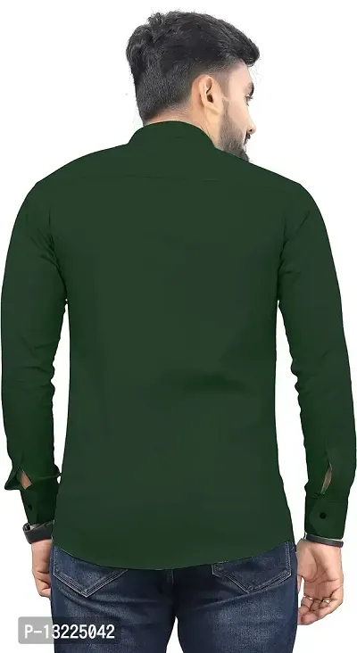 SR Enterprise Men's Cotton Solid Full Sleeve Casual Spread Collared Shirt (Green) (Size:- X-Large)-thumb2