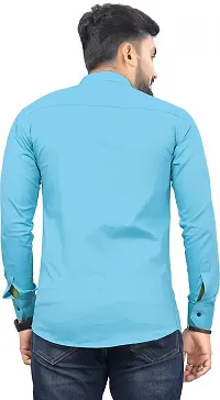 SR Enterprise Men's Cotton Solid Full Sleeve Casual Spread Collared Shirt (Light Blue) (Size:- Large)-thumb1