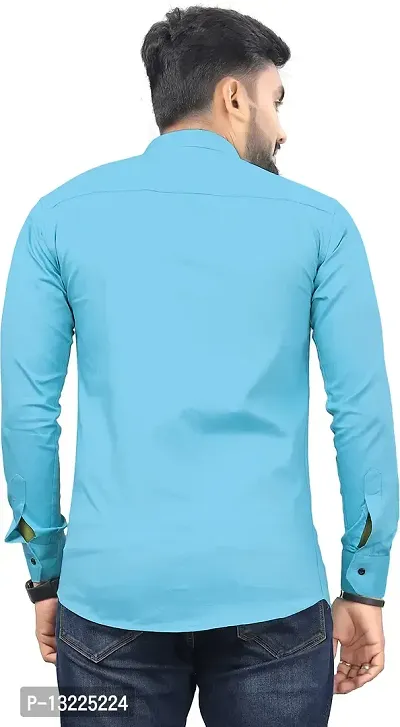 SR Enterprise Men's Cotton Solid Full Sleeve Casual Spread Collared Shirt (Light Blue) (Size:- Large)-thumb2