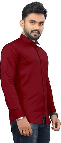 SR Enterprise Men's Cotton Solid Full Sleeve Casual Spread Collared Shirt (Maroon) (Size:- X-Large)-thumb2